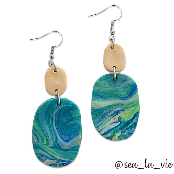 Sea La Vie Jewelry - Beachy Marble Colorblock Polymer Clay Dangle Drop Earrings
